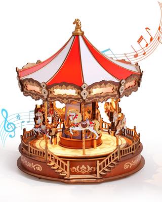Rolife 3D Wooden with Light Effects and Interior Craft DIY Time Educational Perfect for Official Gift Puzzle, Carousel, Christmas, Music, Decoration,