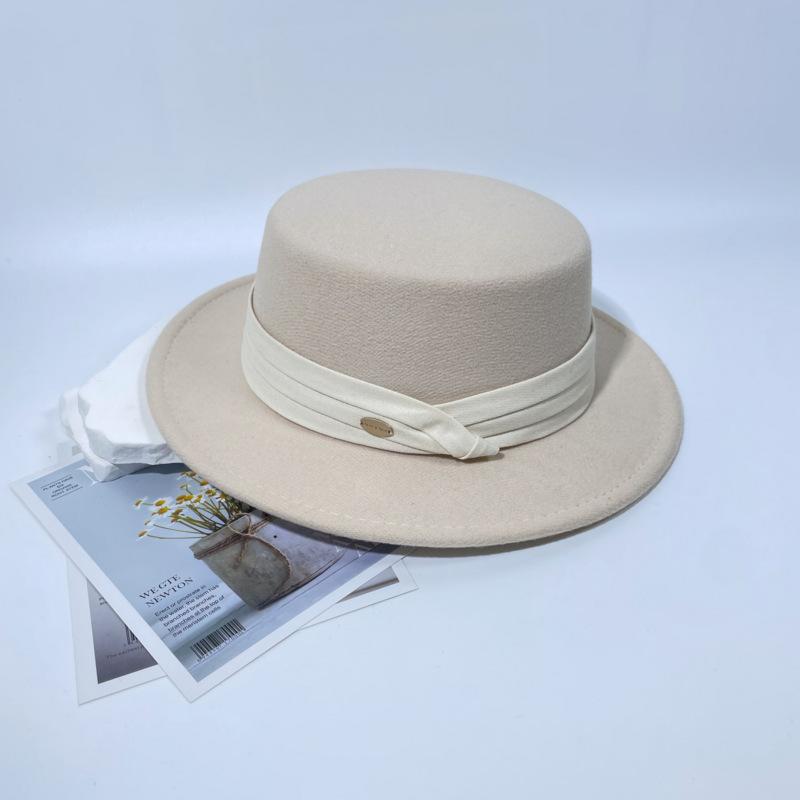 New Top Hat French Retro British Flat-top Woolen Hat Women's Autumn and Winter Fashion Versatile Temperament Felt Hat Men