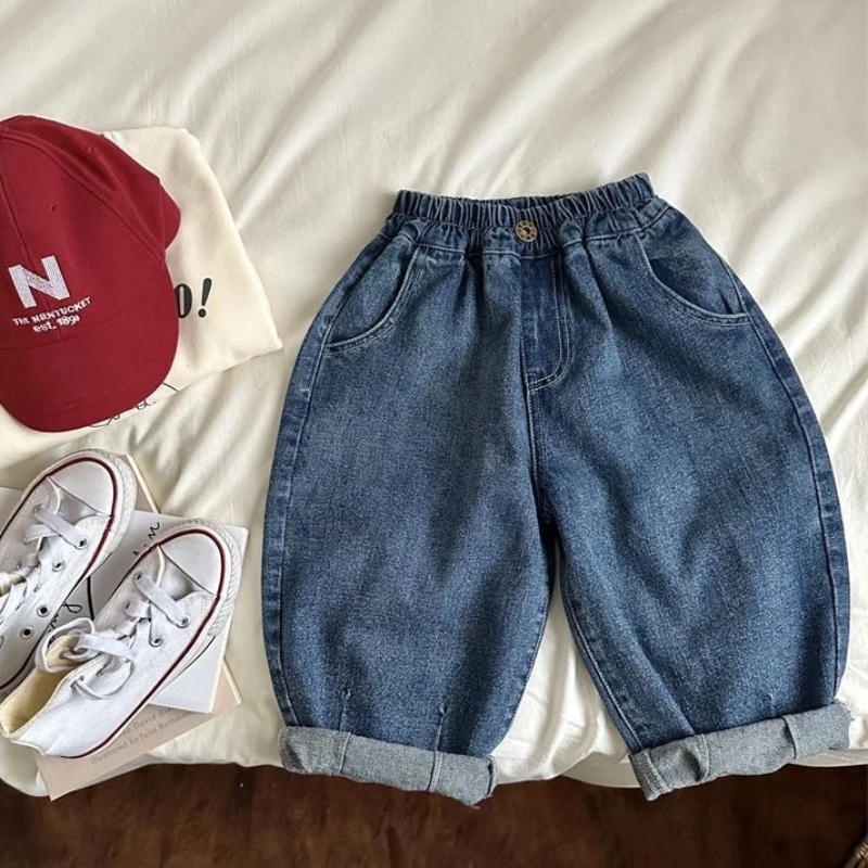Children's Spring and Summer Loose Harem Pants Casual Soft Mid-waist Jeans for Small and Medium-sized Children
