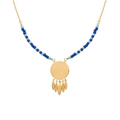 [P9262] - Gold-Plated 'Boho' Golden Blue Necklace - 28x15 Mm