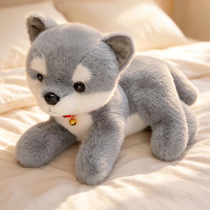 Plyšový pes v leže, Kawaii nadýchaný Shiba Inu Husky Border kolie Bišonek, Prémiová PP výplň, Štěněcí dárek pro děti