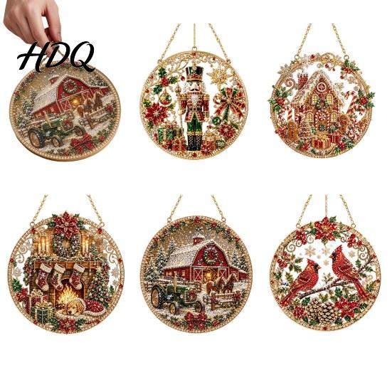Holiday Party Hanging Ornaments Christmas Rhinestone Painting Suncatcher Kit Round DIY Decor Garden Window Fireplace for Tree Home Craft Pendant