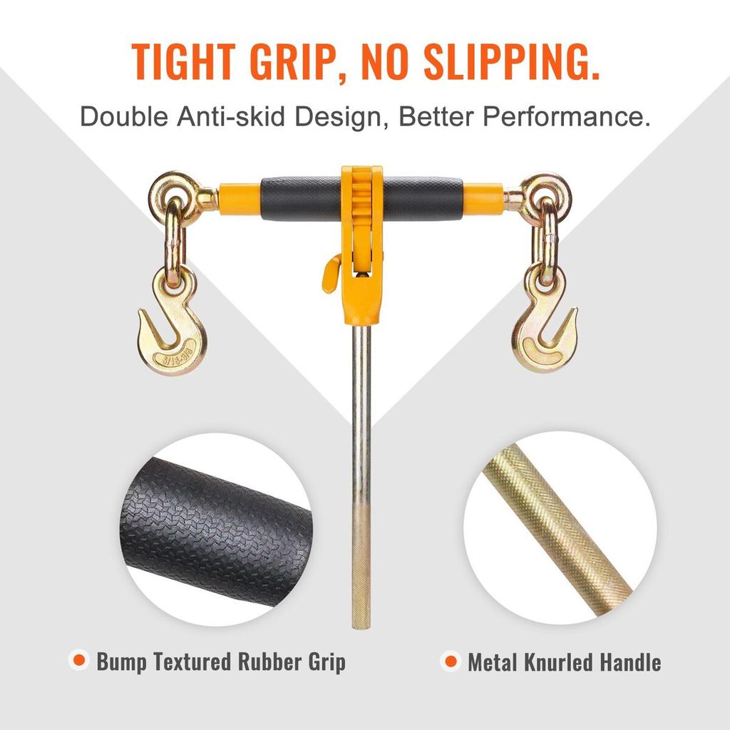 Apretable para Cadena, 3/8"-1/2" Apretables de Carga de Alta Resistencia, con Ganchos G80 Límite de Carga Segura de 12000 lbs, Mango Antideslizante de Ahorro de Mano de Obra, Amarre para Transporte