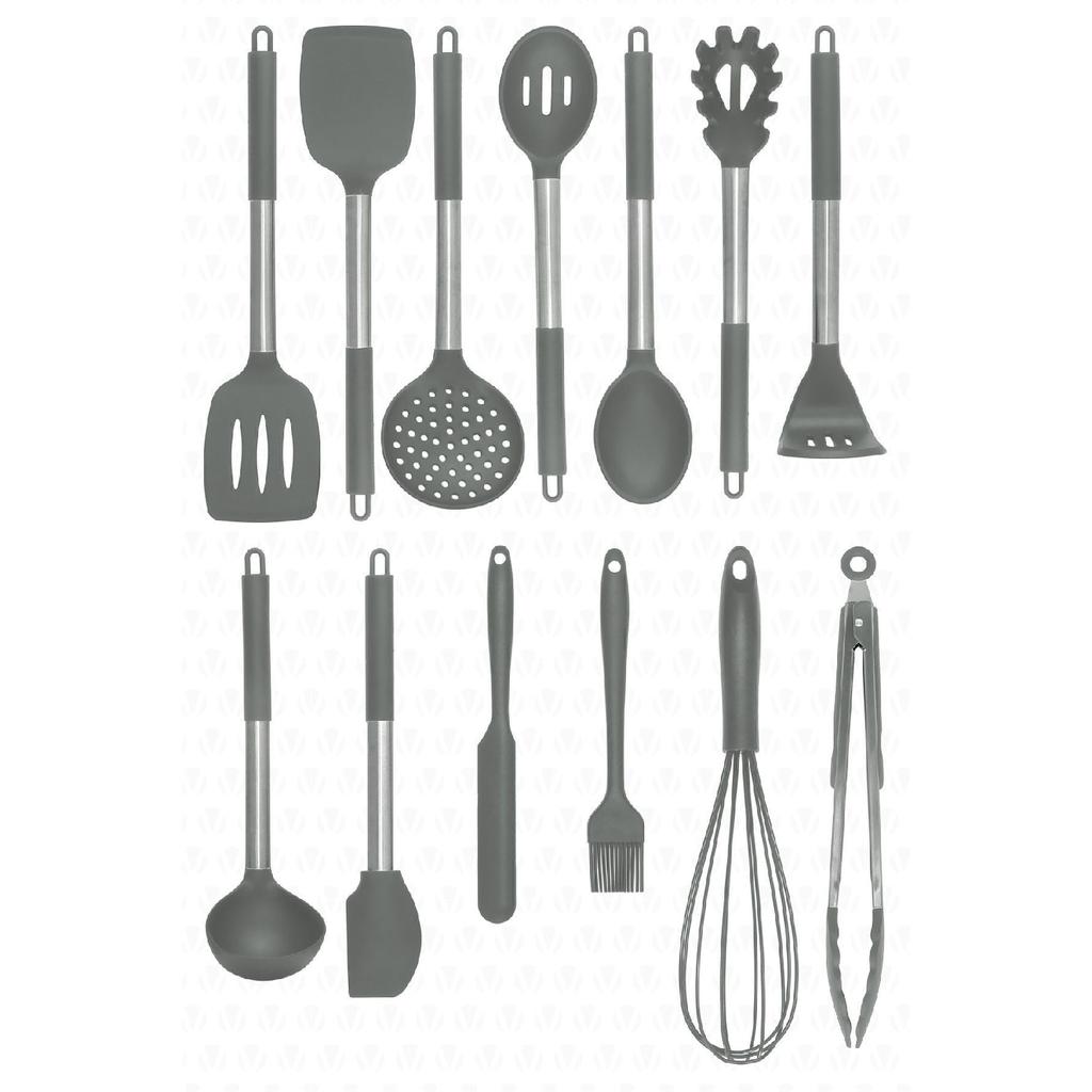 Mora 14 Piece Stainless Steel Silicone Tip Spatula Kitchen Set Black