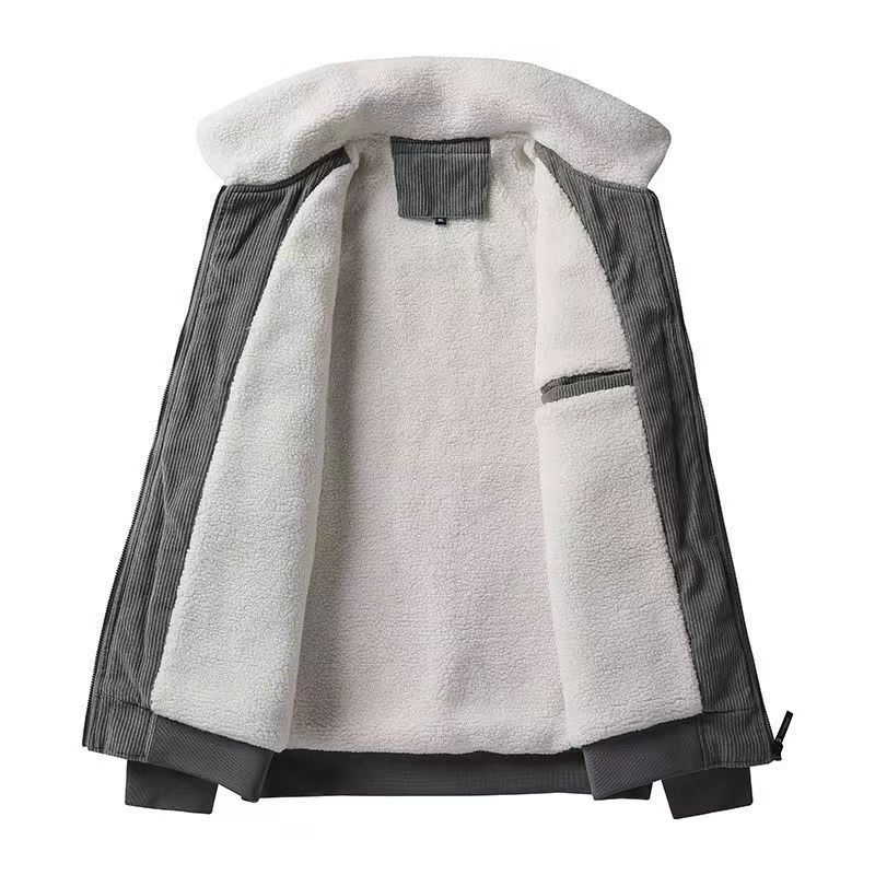 Winter Fleece Jacket Men Warm Thick Corduroy Fur Collar Coat Male Jacket Casual Fashion Outdoor Windproof Outwear Men