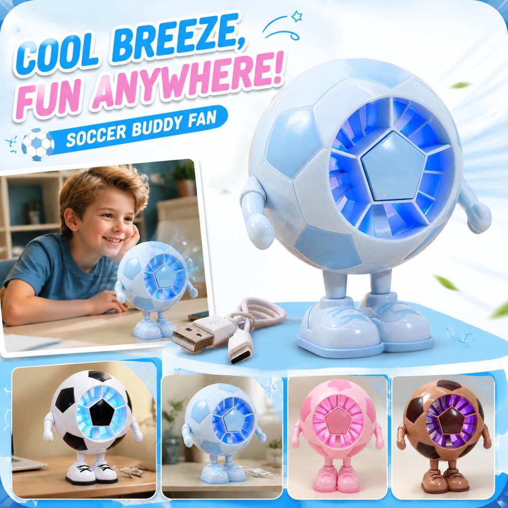 Portable Cartoon Soccer Ball Shaped Mini Fan Rechargeable Small Desk Fan with LED Light for Personal Use and Travel