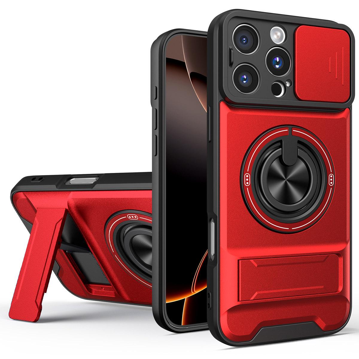 For iPhone 16 Pro Case Compatible with MagSafe Foldable Kickstand TPU PC Phone Cover with Camera Lens Slider