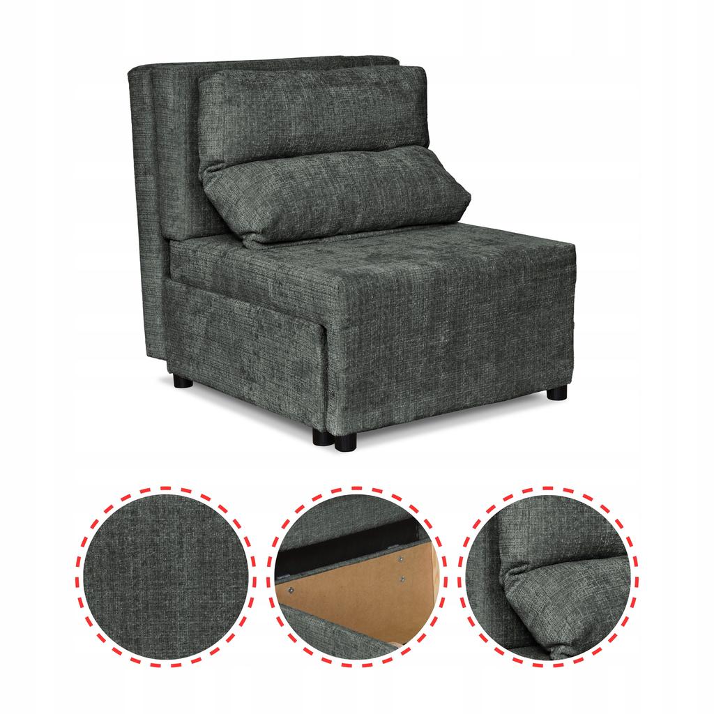 Fotel rozkładany z funkcja spania KIMO pojemnik na pościel Ramona ciemnoszary