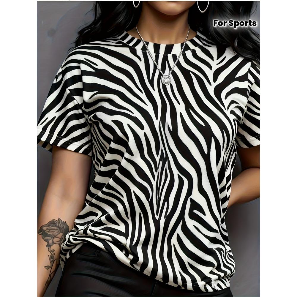 2026 Spring/Summer New Digital Print Zebra Pattern Short-Sleeve Sports Shirt for Women by Egg Tart 2XL