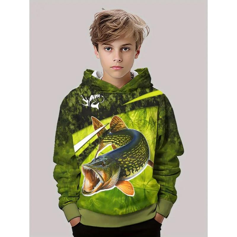 Drengetøj Fiskeprint Børnehættetrøjer Løs Afslappet Børne sweatshirt Mode Toppe Udendørs Komfortabelt Børnetøj