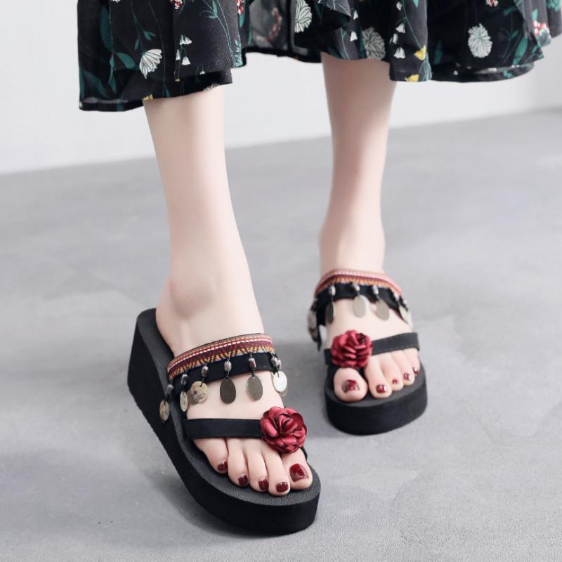 Fashion Platform Flower Women's Slippers and Ladies Sandals Flip Flops Shoes 2025 Trend Shoe New Style Luxury 39 Outside on Beach Slides