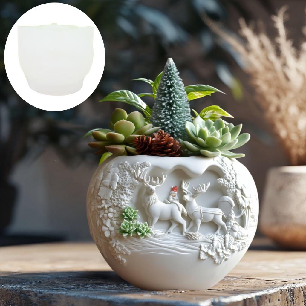 2025 Santa Claus Reindeer Relief Succulent Plant Flowerpot Resin Silicone Mold Deer Candle Cup Christmas Gift Box Gypsum Molds