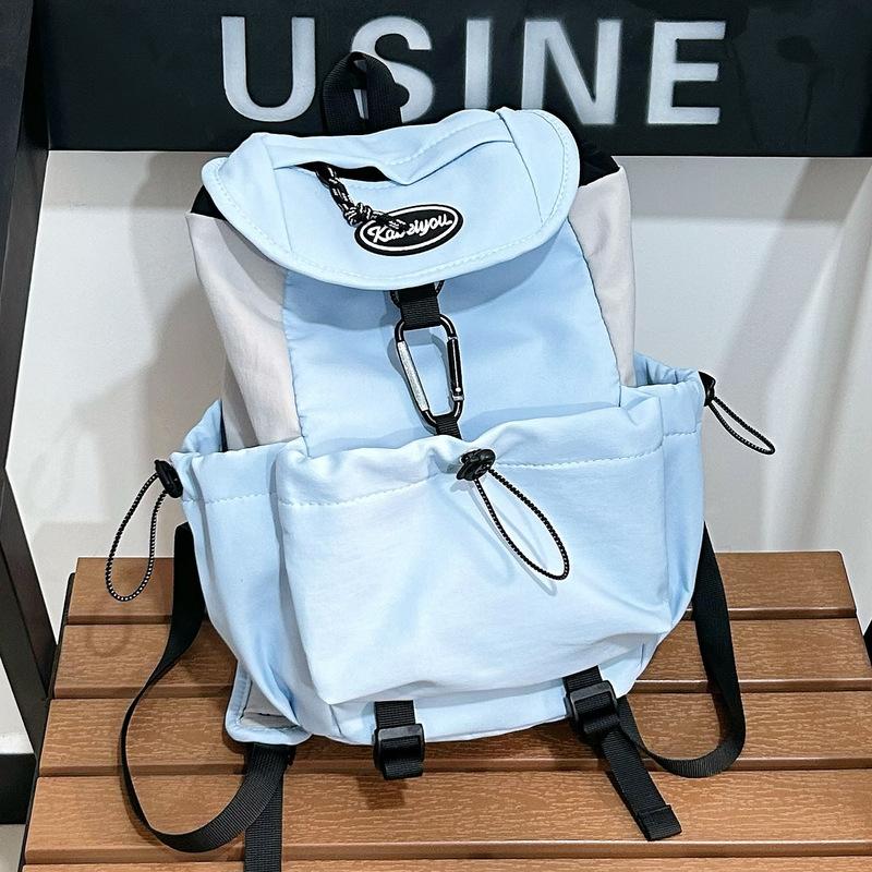 

2025 New Contrast Travel Leisure Small Backpack Sports School Bag Female College Student Outdoor Lightweight Mountaineering Backpack синий