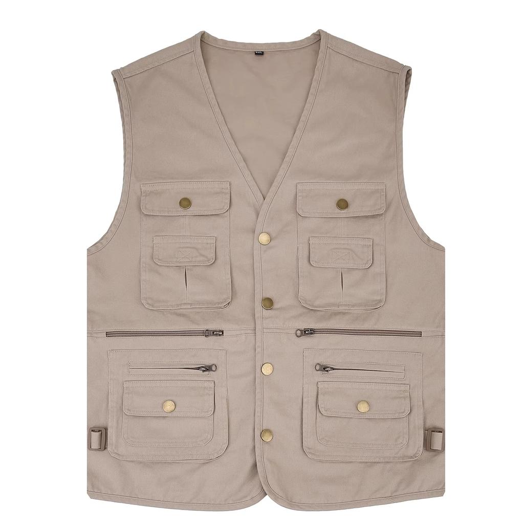 Herren Ärmellose Jacke 100% Baumwolle Weste für Männer Mehrfachtaschen Westen Outdoor Angeln Fotografie Pferdeclip Freizeitkleidung