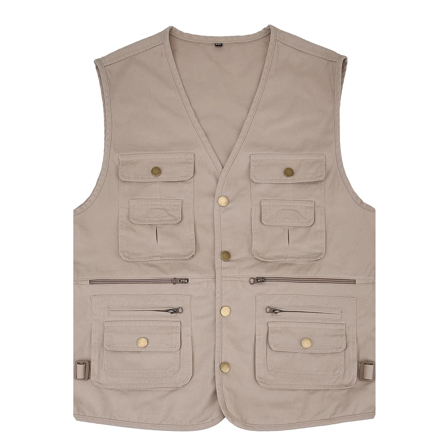 

Чоловіча безрукавка 100% бавовняний жилет для чоловіків Багатокишенькові жилети для активного відпочинку Риболовля Фотографія Затискач для коня Повсякденний одяг 2XL