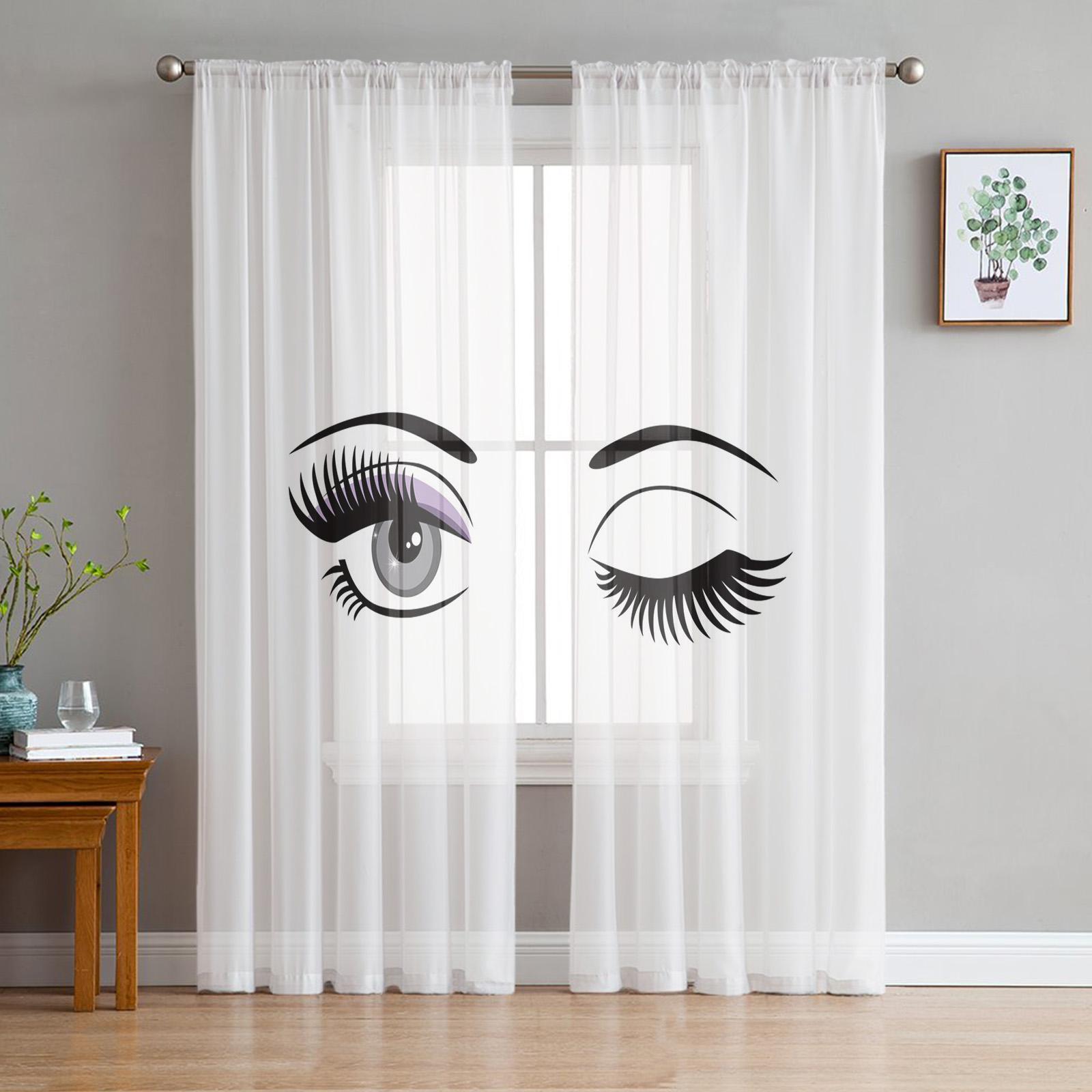 

Глаза женщины Красивая женщина Элегантный дизайн Ресницы Тюль Оконная обработка Прозрачные шторы для гостиной Спальня Украшение 1 PCS W100XH250cm&Grommet Top