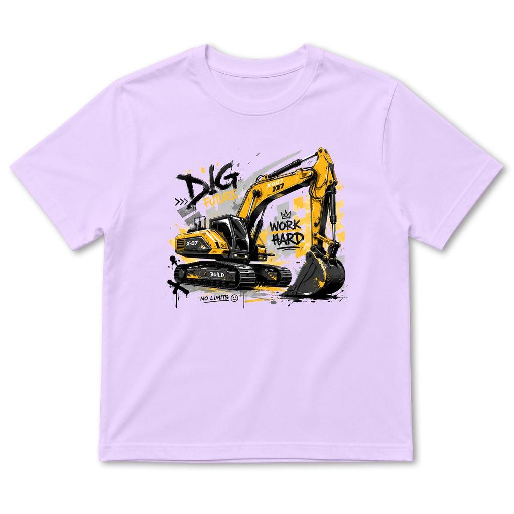 Summer Boys' Cartoon Excavator Cotton T-Shirt, Short Sleeve, Breathable Casual Layer
