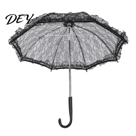 Anti-UV Regenparaplu Vintage Gotische Kantparaplu, Zwarte Bruidsparaplu voor Halloween Heksen Cosplay, Huwelijksdecoratie, Podiumvoorstelling