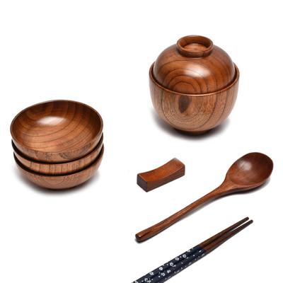 Bol de orez în stil japonez cu capac, sigur pentru mașina de spălat vase, recipient pentru alimente, veselă de orez, salată, supă, gustare, bol din lemn, accesorii de bucătărie