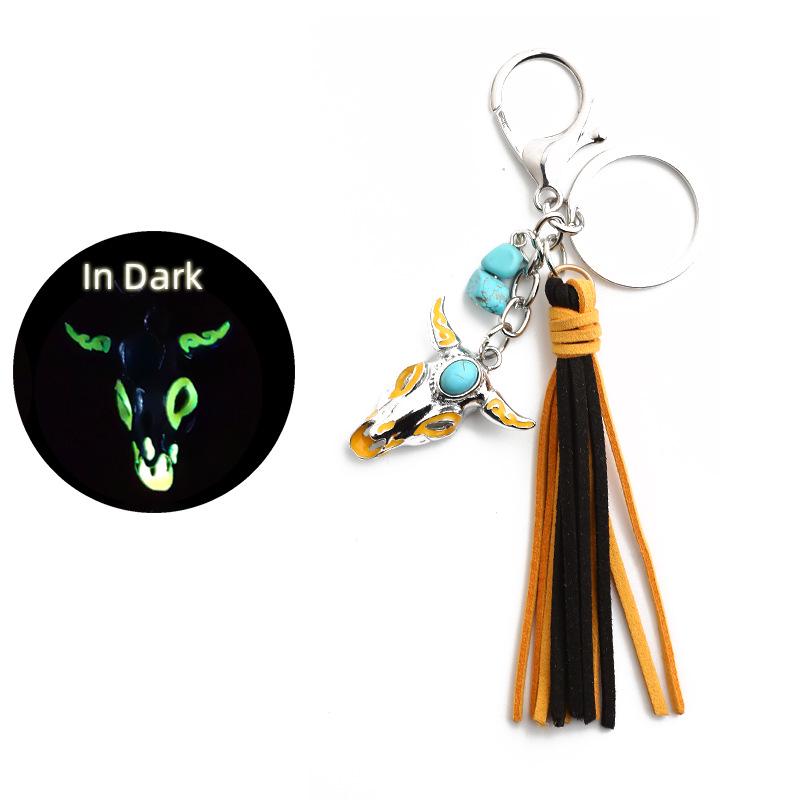 Retro Western Turquoise Bull Skull Fluorescent Keychain