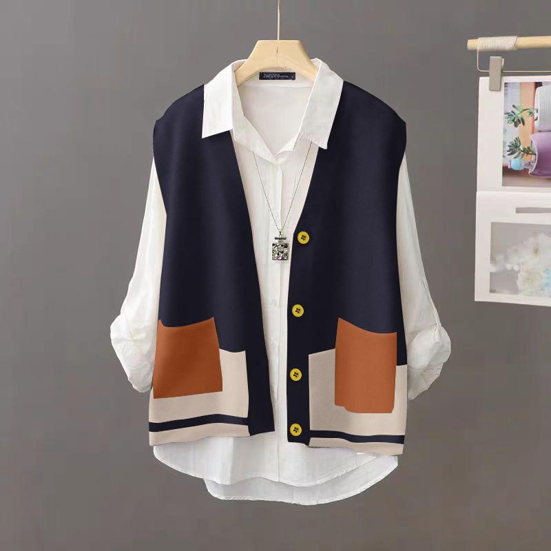 ZANZEA Chalecos sin mangas con bolsillos y bloques de color vintage para mujer