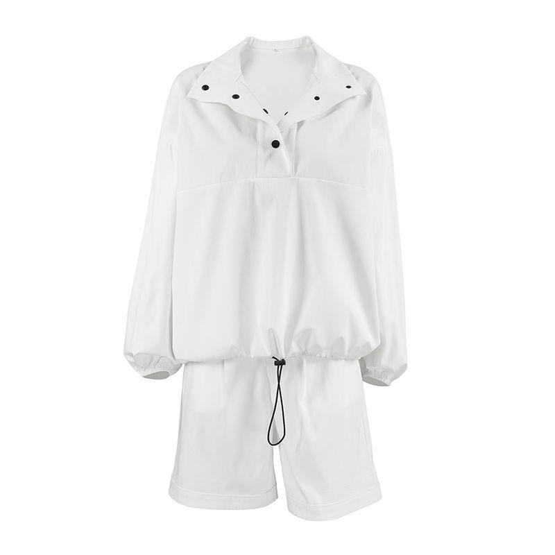 

European and American Women Set White Sports and Leisure Two-piece Set Contrast Color Outdoor Long sleeve Shorts Set Spring and Summer New White L [recommend 60.00 kg-65.00 kg]]