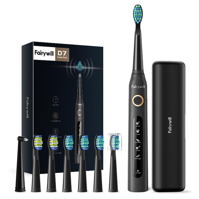 

Fairywill FW-507 Sonic электрическая зубная щетка 5 режимов USB зарядное устройство водонепроницаемый электронный зуб со сменными насадками для щеток