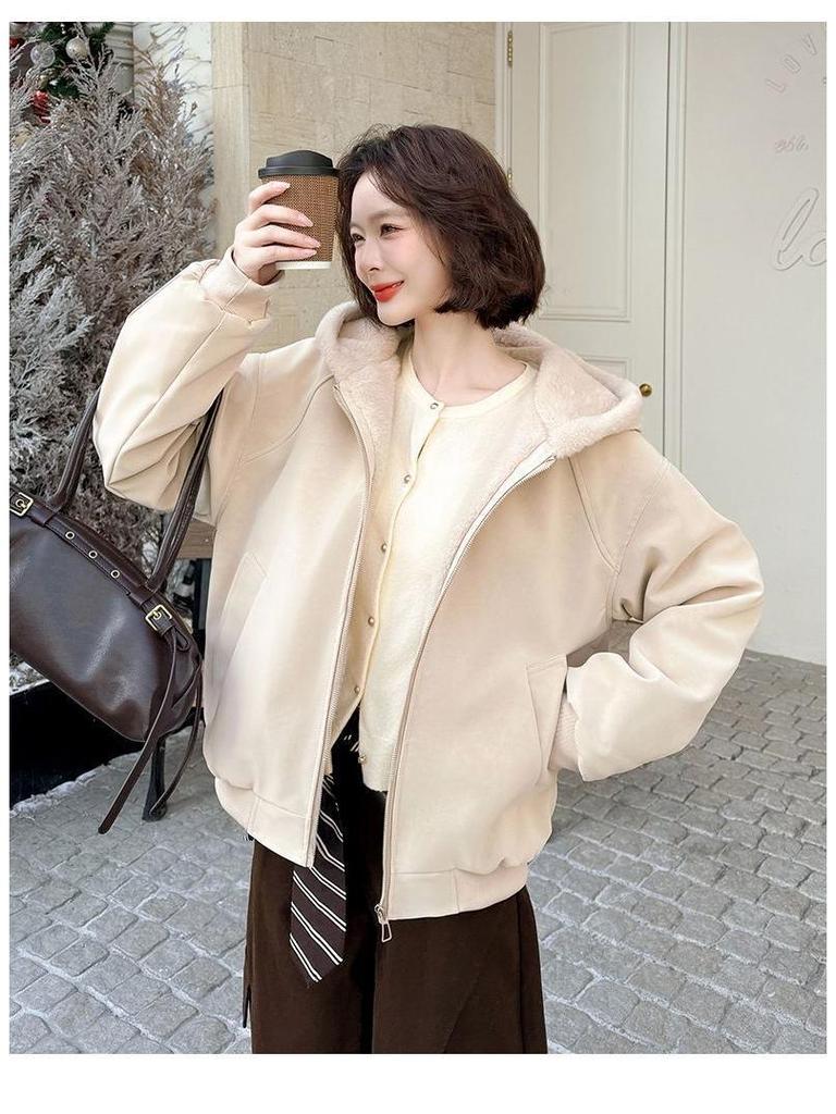 Unisex American-Style Hooded Fleece-Lined Winter Cotton Jacket with Faux Fur Trim