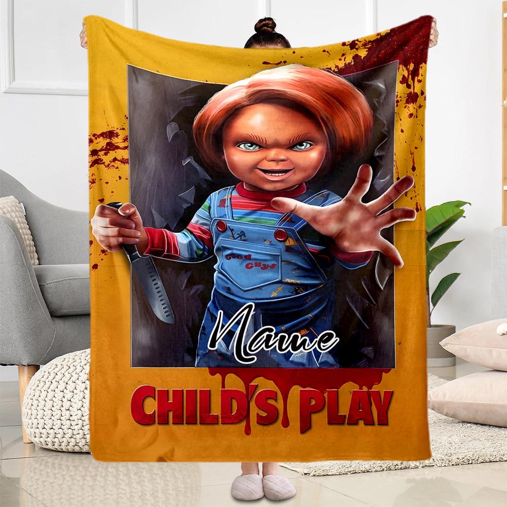 Chucky's Creepy Adventure Personalized Name Blanket Lightweight Customizable Blanket Warmthful Decor Throw For Sofa Living Room Bedding Bed