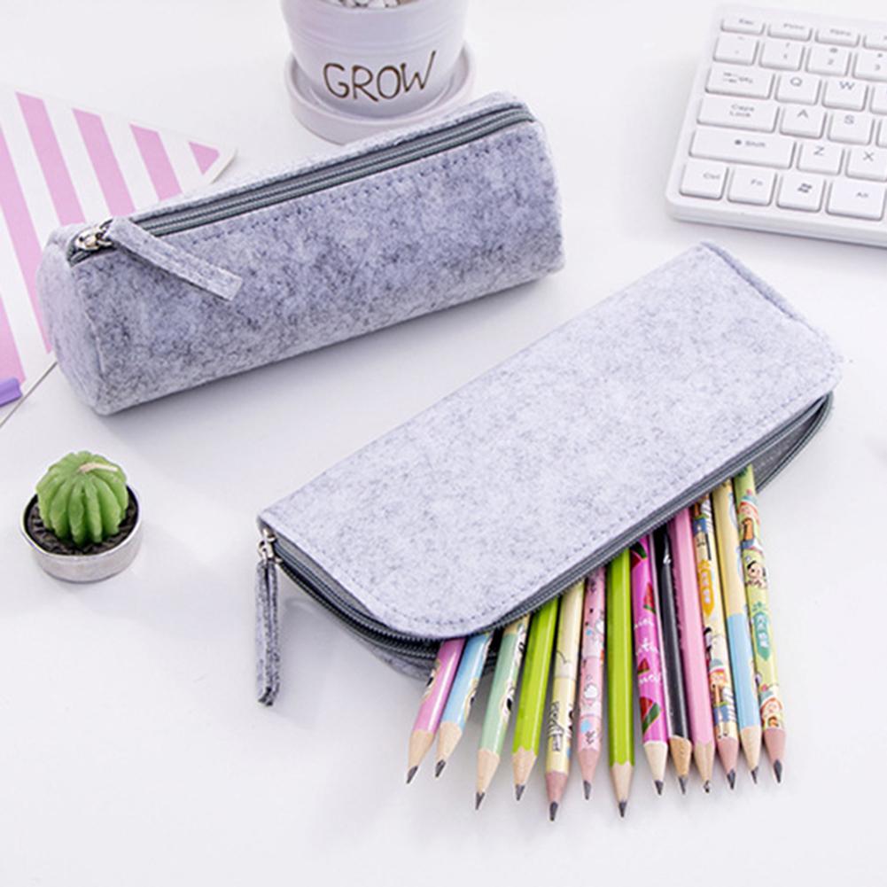 Stationeries Round/Flat Zipper Large Capacity Student Stationery Storage Pen Bag Pencil Case