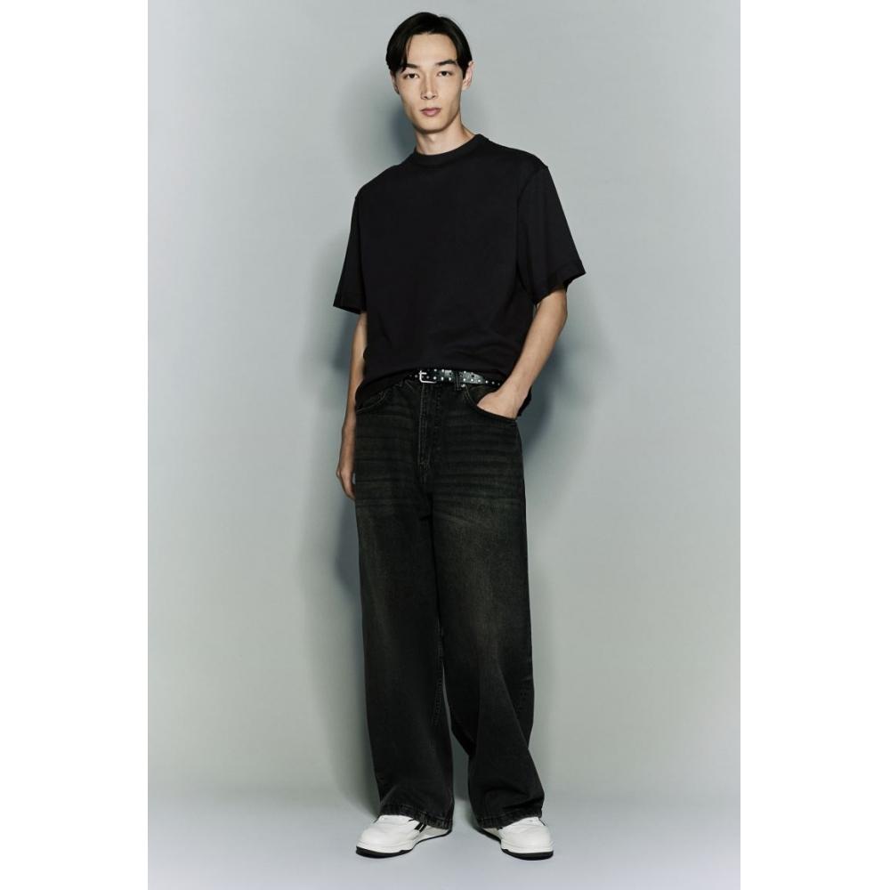 H M Boxy FiT wasHed T sHirT Black