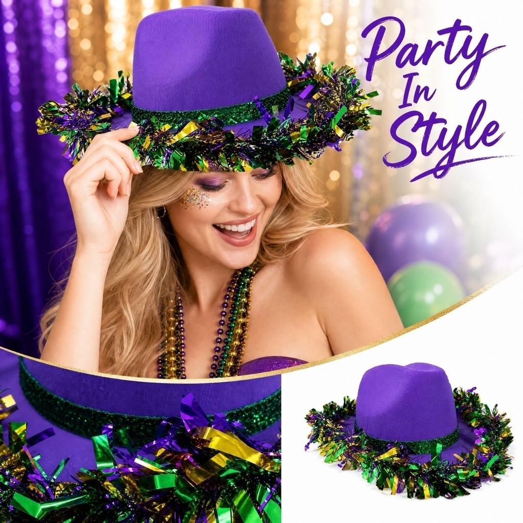 Western Hat with Purple Gold Trim for Costume Party