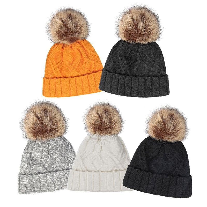 Autumn and Winter Hats for Women Cute Wool Ball Warm Solid Color Wool Hat Korean Version Women's Jacquard Fashion Knitted Hat Versatile