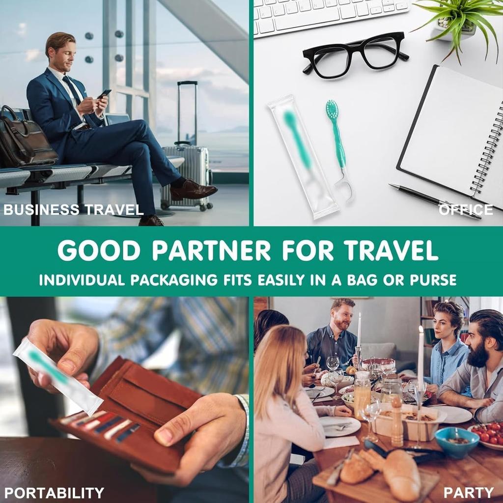 26 Pack 5 In 1 Toothbrush & Floss On The Go, Tongue Scraper & Toothpick Set, Mini Toothbrushes with Toothpaste, Individually Packed In Box