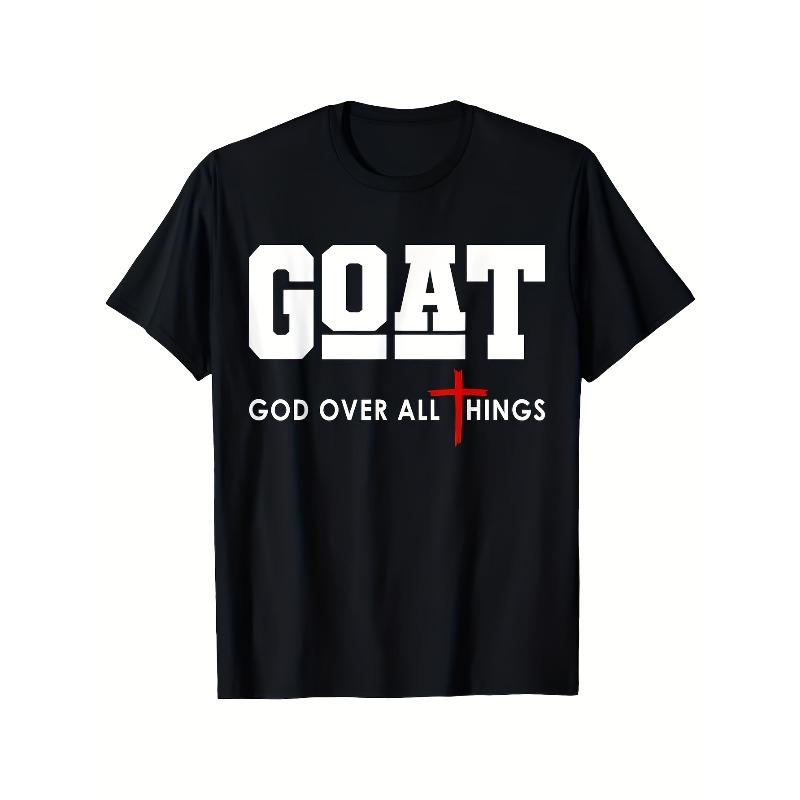 

Мужская футболка GOAT Бог над всем Христианская вера Ретро Графическая футболка Дизайн с крестом и смелой надписью Удобная Повседневная S чёрный