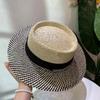 Classic British Style Color Matching Concave Top Straw Hat Women's Summer Travel Shade Jazz Hat Fashion Versatile Vacation Beach Hat