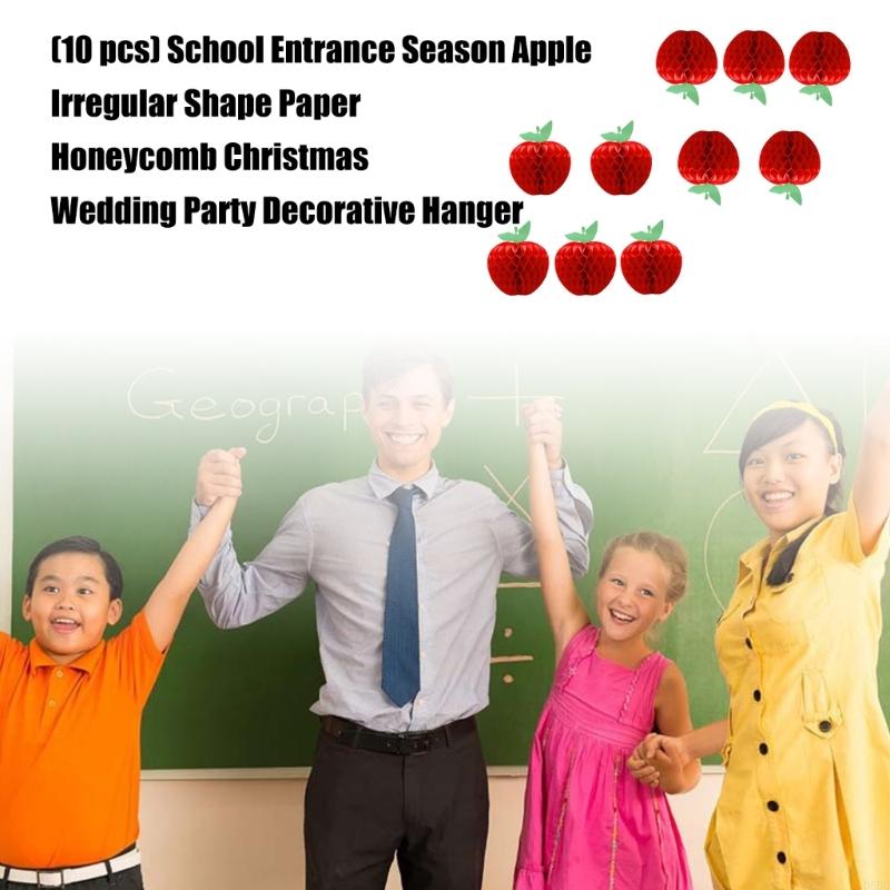 Festival Apples Honeycomb Hanging Decorations Pack Of 10 Bright Red Paper Craft For Holiday Wedding Classroom Seasonal Decors