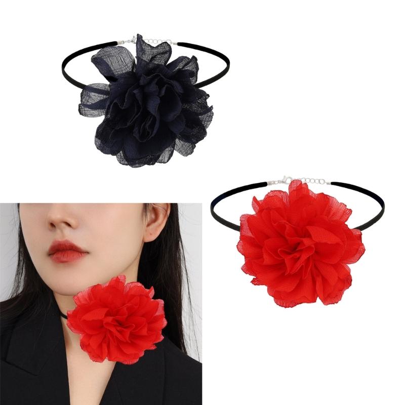Flower Choker Necklace Soft Korean-Velvet Material Flower Choker Flower Choker Cloth Accessories for Women Teen Girls