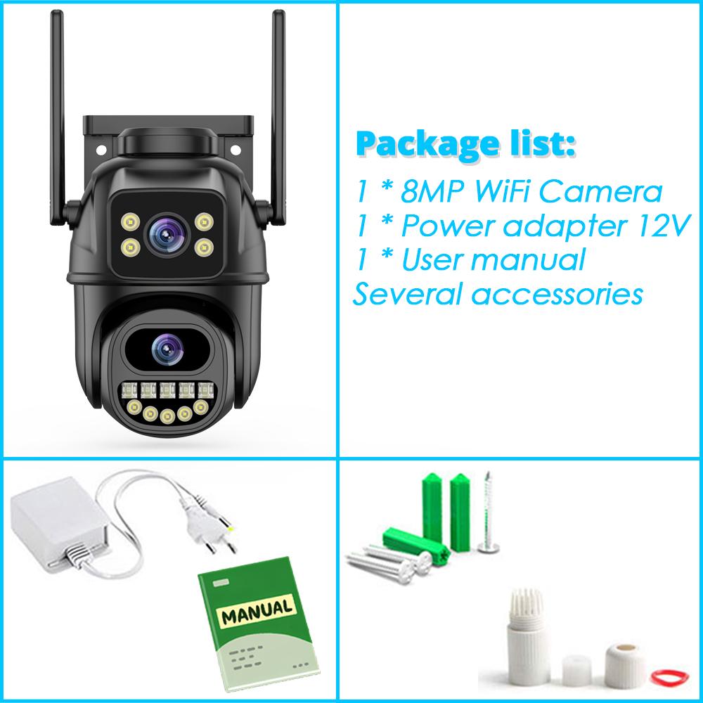

ICSEE 8MP 4K Dual Lens WIFI Surveillance Camera Smart Home PTZ 360 Wireless Outdoor HD Video Security IP Cameras CCTV Waterproof UK Plug білий