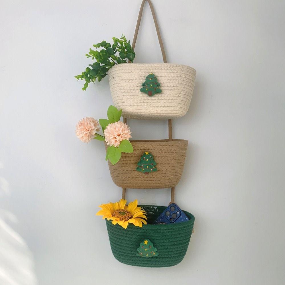 

Cotton Rope Wall Storage Bag Handmade Sundries Storage Basket Bedroom Style C