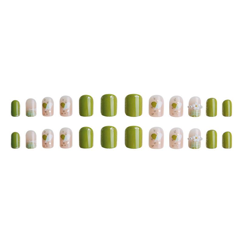 Summer Fresh 3D Pearl Flower Nail Stickers in Matcha Milk Green
