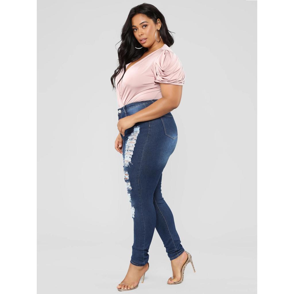 Mid Waist Women's Skinny Distressed Jeans Casual Ripped Destroyed Pocket Breathable Stretch Denim Hole 2XL Ladies' Pencil Pants