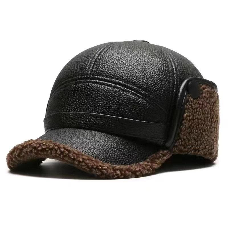 Casquette de baseball chaude d'hiver pour homme avec protection auditive - Cuir synthétique épaissi, doublure en fausse fourrure pour personnes d'âge moyen et âgées