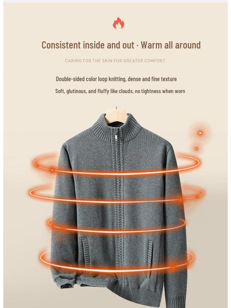 2025 Men's Autumn/Winter Plus Size Light Luxury Warm Down Knit Cardigan Sweater.