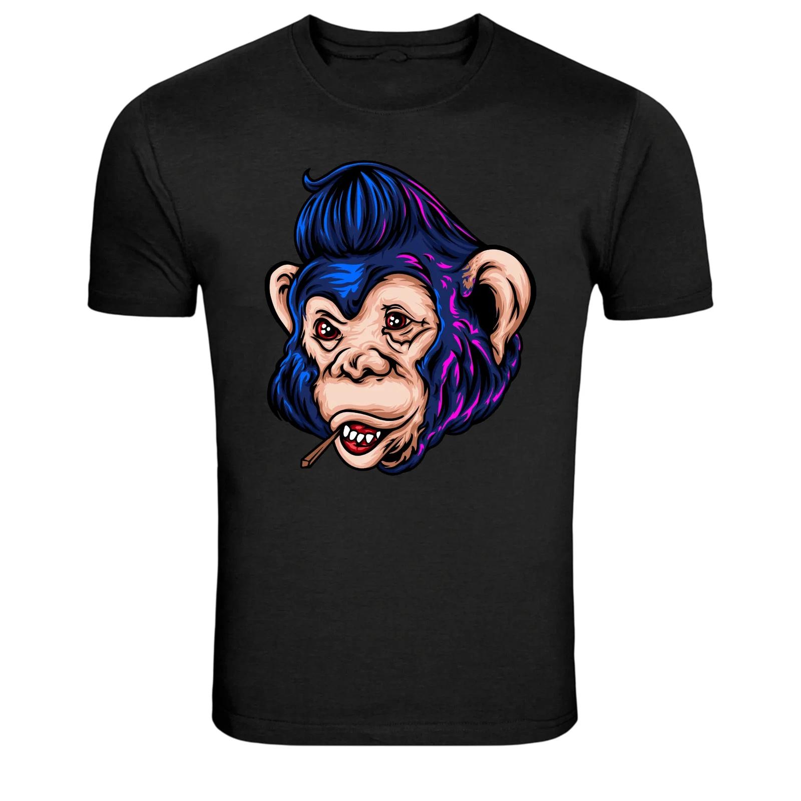 Smoking Monkey Head Neon Streetwear Graphic T-Shirt M