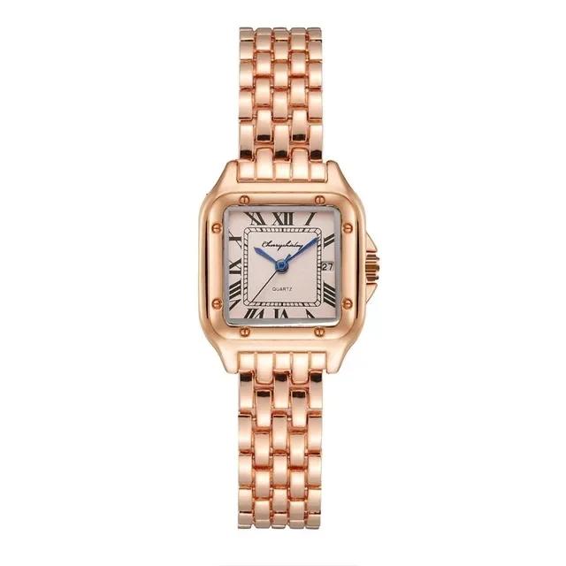 Montres à Quartz Carrées de Luxe pour Dames Montres-Bracelets de Mode pour Femmes Bracelet en Alliage Doré Qualités Montre Date à Chiffres Romains Féminine