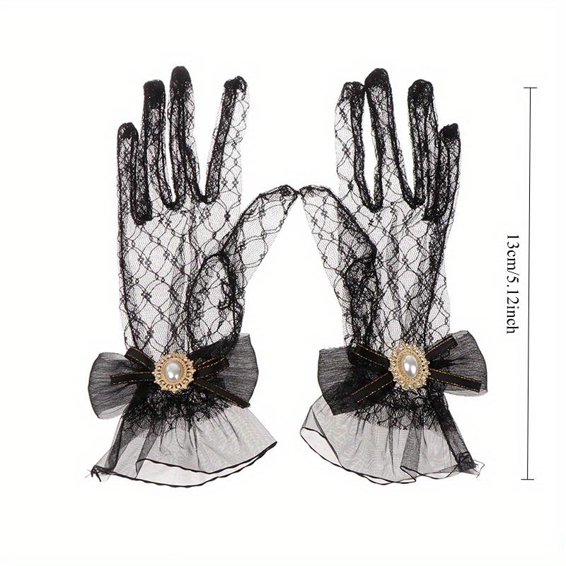 Lolita Mesh Bow Flower Lace Gloves Black White Lace Gloves Lolita Lace Sleeves Cosplay Jewelry