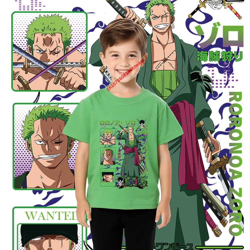 Anime One Piece Zoro Cotton T Shirt for Kids Boys Girls 100 160 Cartoon Print Comfortable Tee