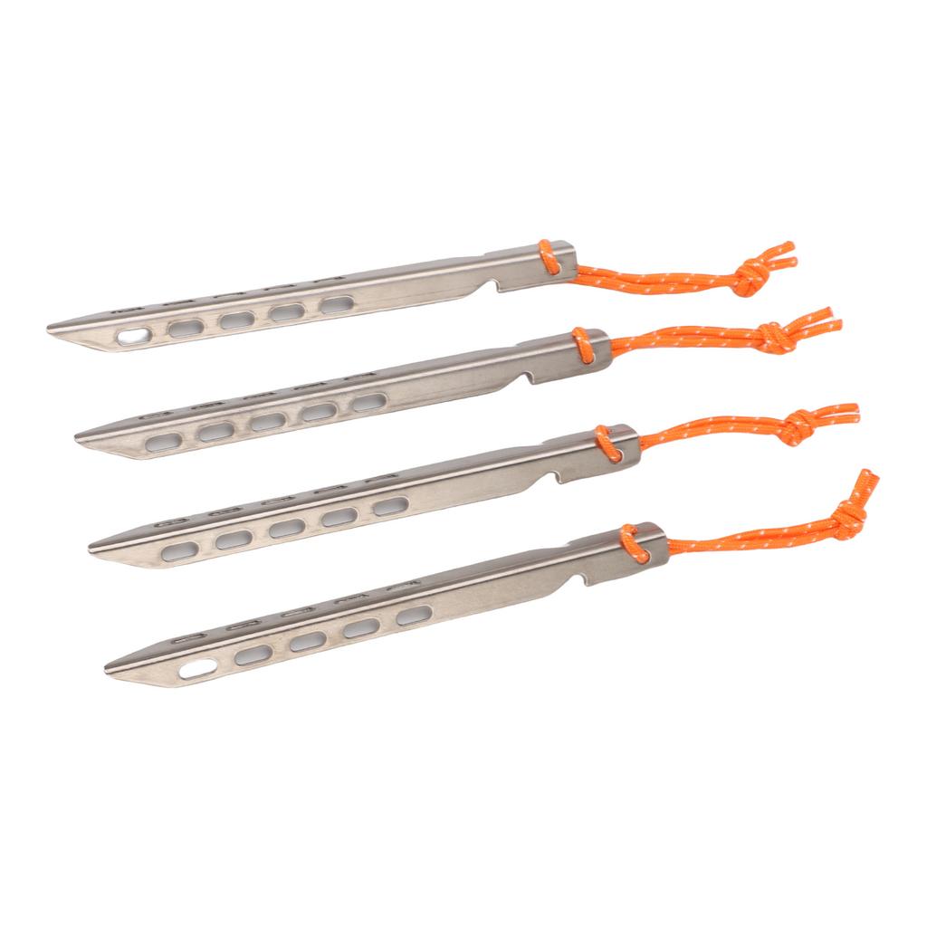 4PCS Tent Stakes with Rope Ti Alloy V Shaped Canopy Pegs for Outdoor Camping Beach Lawn Silver