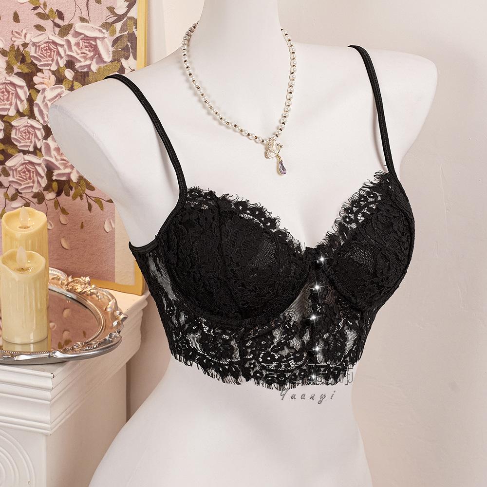 French Lace Sexy Underwire Bra Ultra Thin Unpadded Minimizer Push Up Bralette For Women